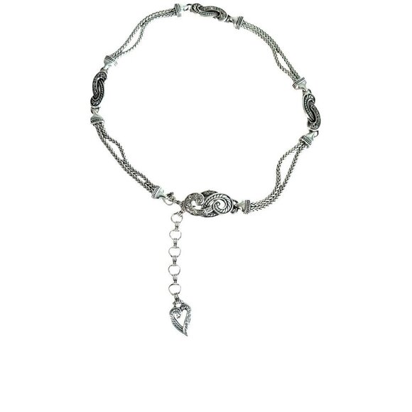 Brighton Bali Hai Silver Braided Swirl Hook Heart Charm Chain Belt size Small main image 5